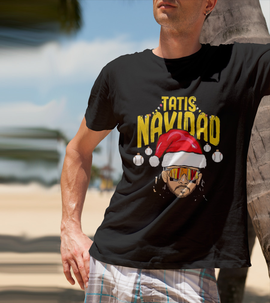 Tatis Navidad Santa Hat Baseball Sunglasses T-Shirt