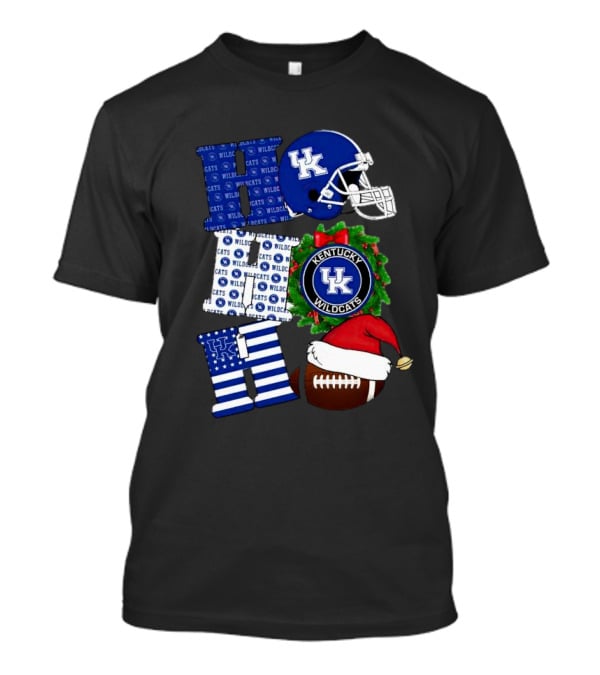 Kentucky Wildcats Ho Ho Ho Football Helmet Wreath Christmas T-Shirt