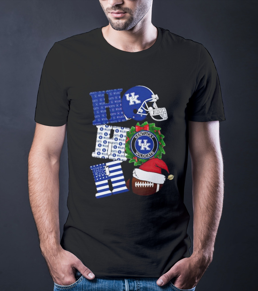 Kentucky Wildcats Ho Ho Ho Football Helmet Wreath Christmas T-Shirt