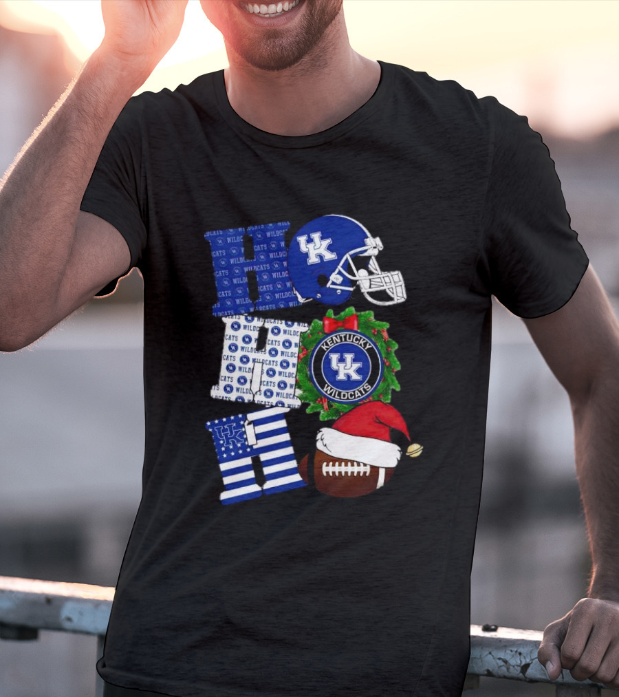 Kentucky Wildcats Ho Ho Ho Football Helmet Wreath Christmas T-Shirt