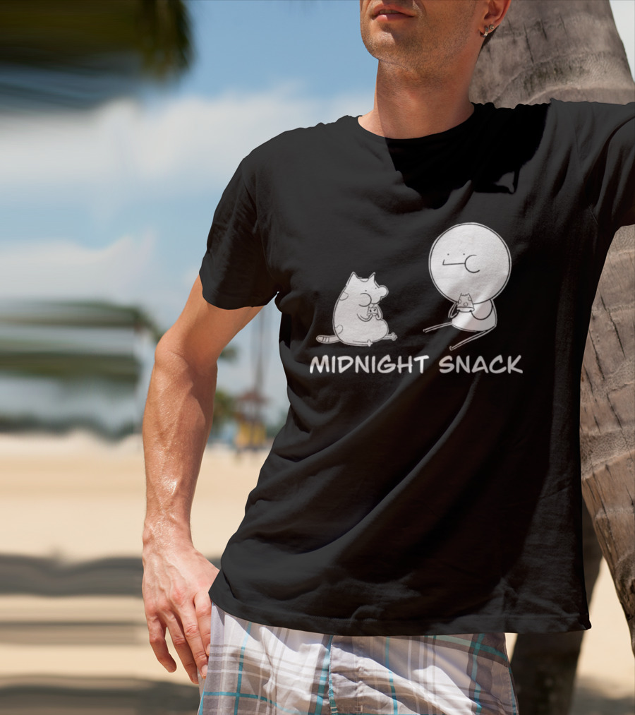 MIDNIGHT SNACK Cat And Stick Figure Eating Pizza T-Shirt