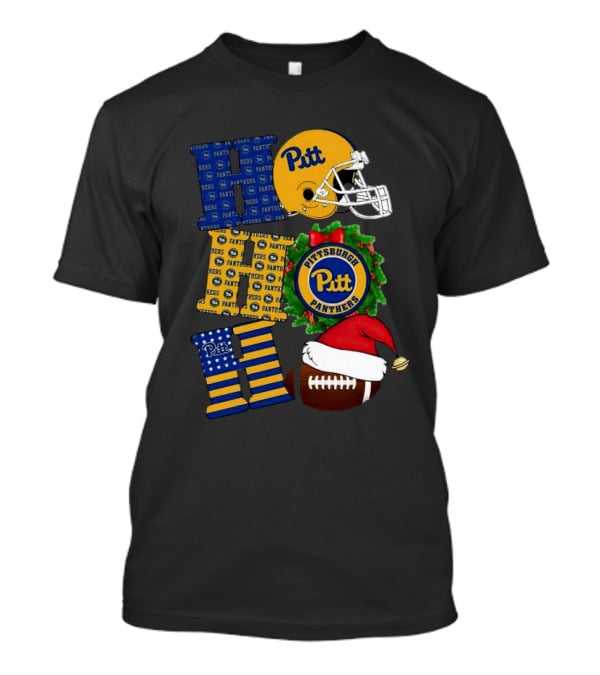 Pitt Panthers Christmas Helmet Wreath Football Ho Ho Ho T-Shirt
