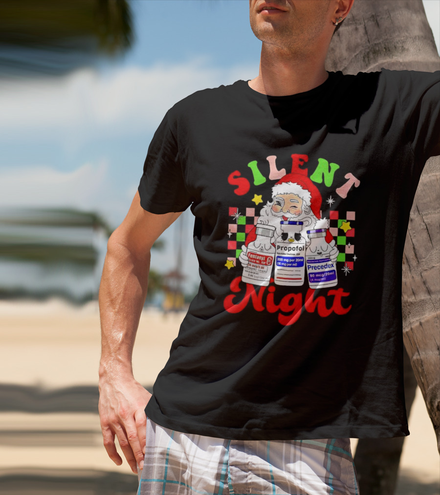 Silent Night ICU Nurse Christmas Santa Helpers T-Shirt