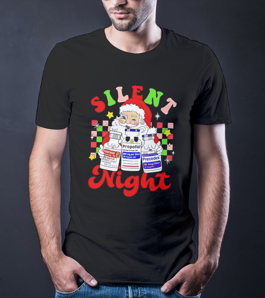 Silent Night ICU Nurse Christmas Santa Helpers T-Shirt