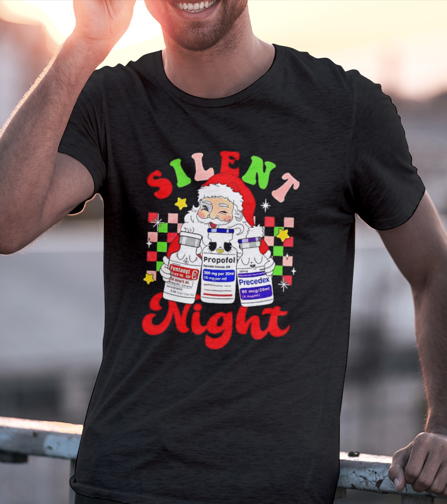 Silent Night ICU Nurse Christmas Santa Helpers T-Shirt