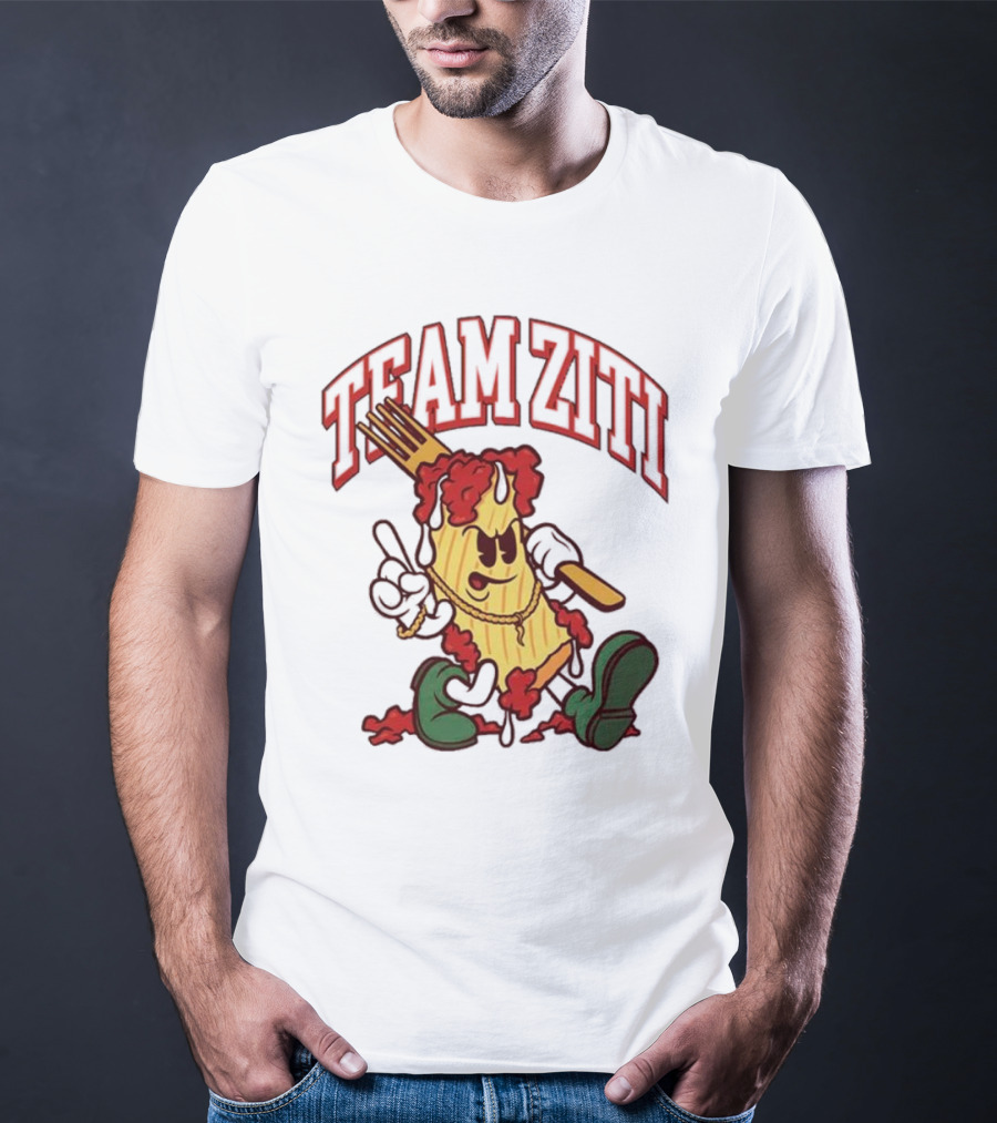 Team Ziti Pasta Character With Fork And Sauce T-Shirt