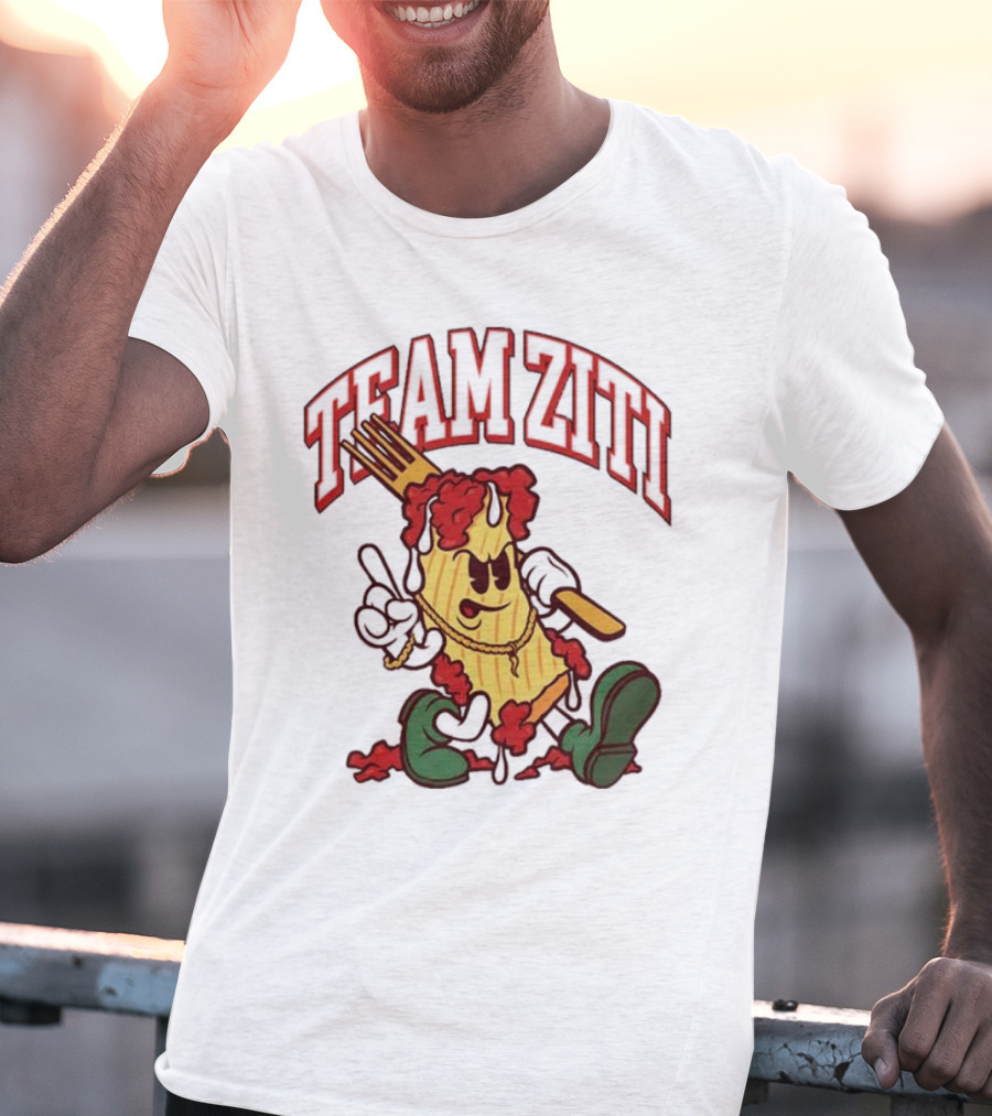 Team Ziti Pasta Character With Fork And Sauce T-Shirt
