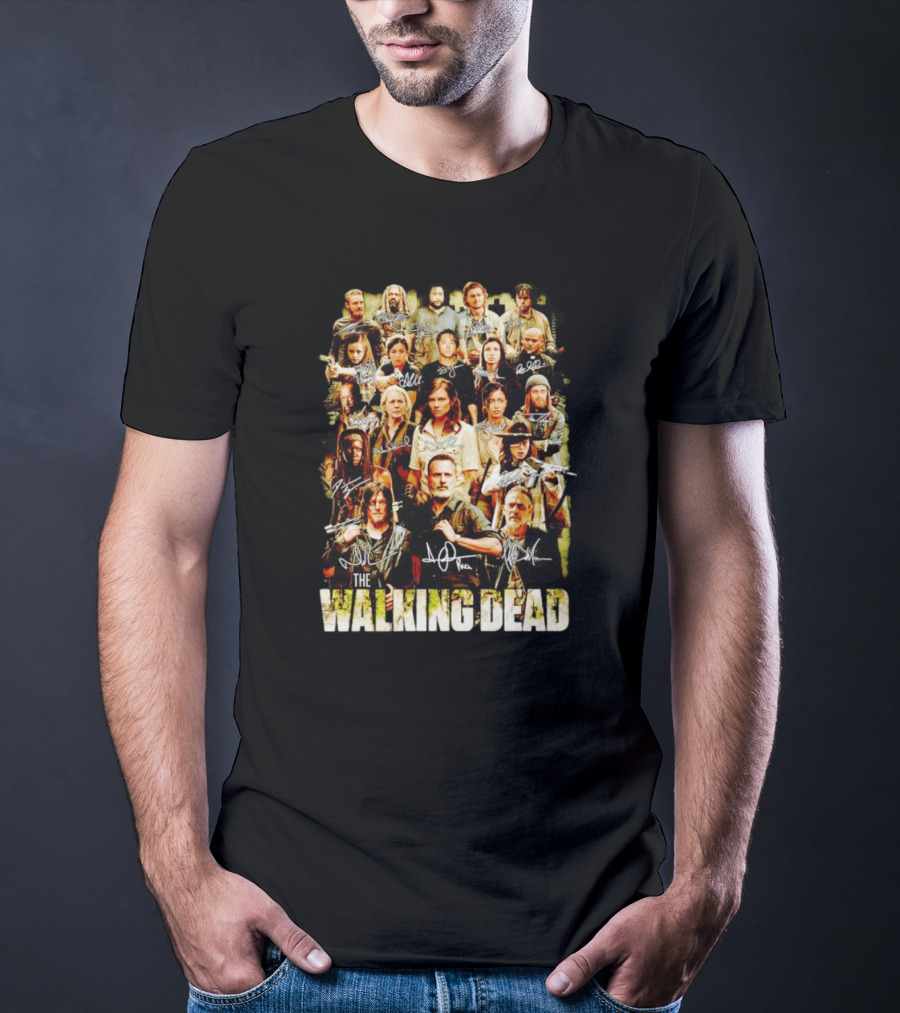 The Walking Dead Cast Image With Character Signatures T-Shirt