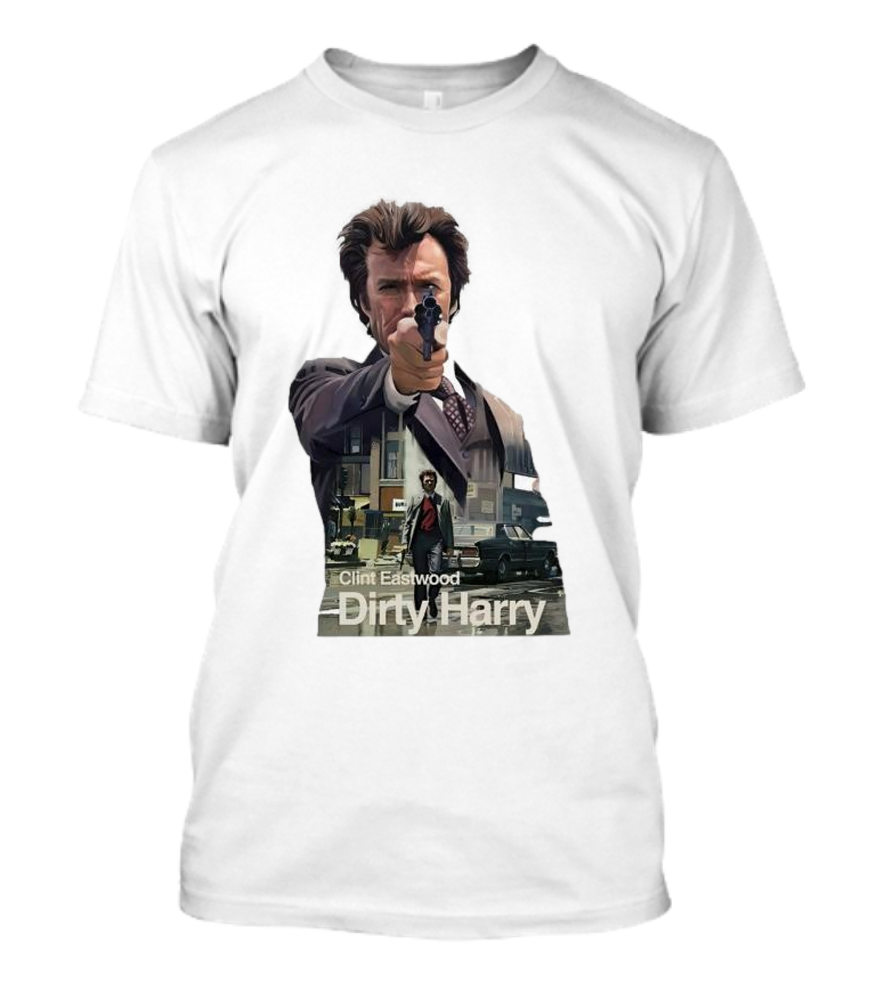 Clint Eastwood Dirty Harry Iconic Movie Scene With Gun And Urban Background T-Shirt