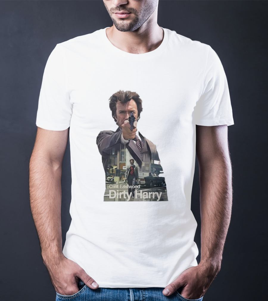 Clint Eastwood Dirty Harry Iconic Movie Scene With Gun And Urban Background T-Shirt