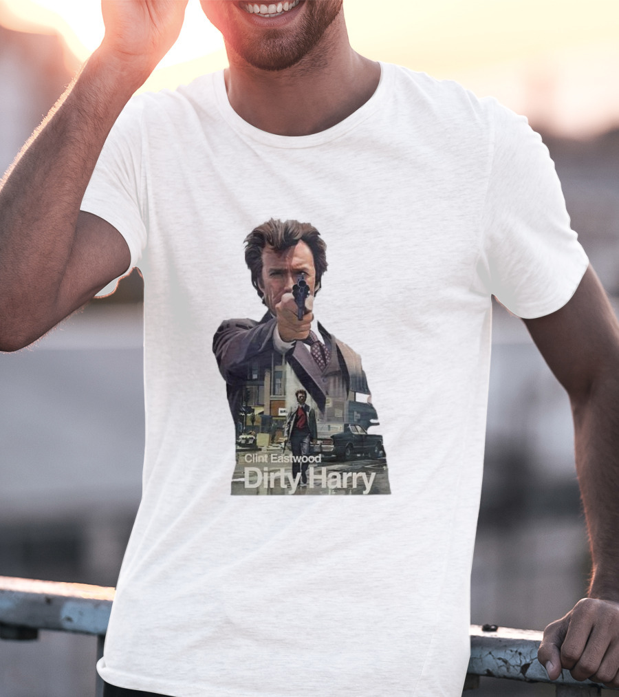 Clint Eastwood Dirty Harry Iconic Movie Scene With Gun And Urban Background T-Shirt