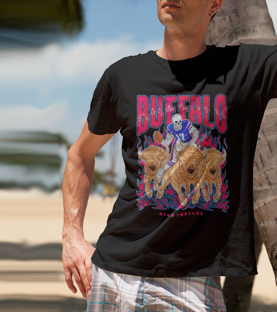 Buffalo Football Dead Threads Skeleton Quarterback Riding Buffalos T-Shirt