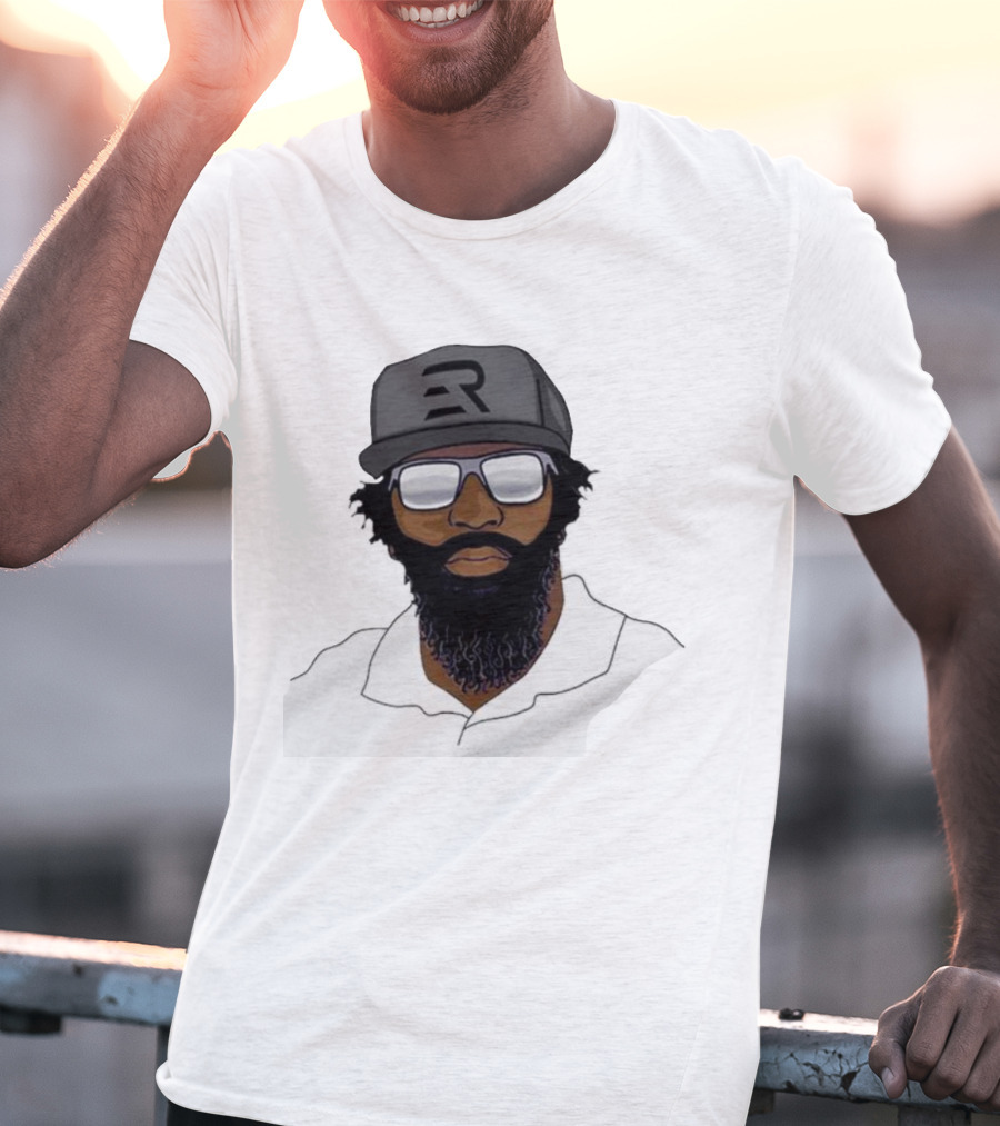 Geno Stone Wearing Ed Reed Illustration With ER Hat T-Shirt