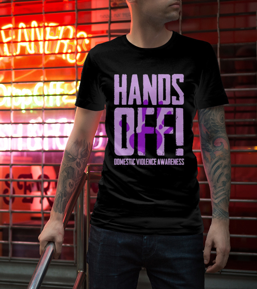 HANDS OFF DOMESTIC VIOLENCE AWARENESS PURPLE HANDPRINT T-Shirt