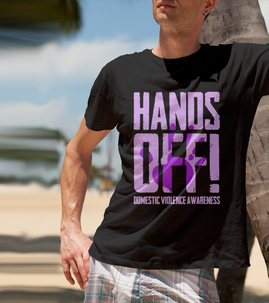 HANDS OFF DOMESTIC VIOLENCE AWARENESS PURPLE HANDPRINT T-Shirt