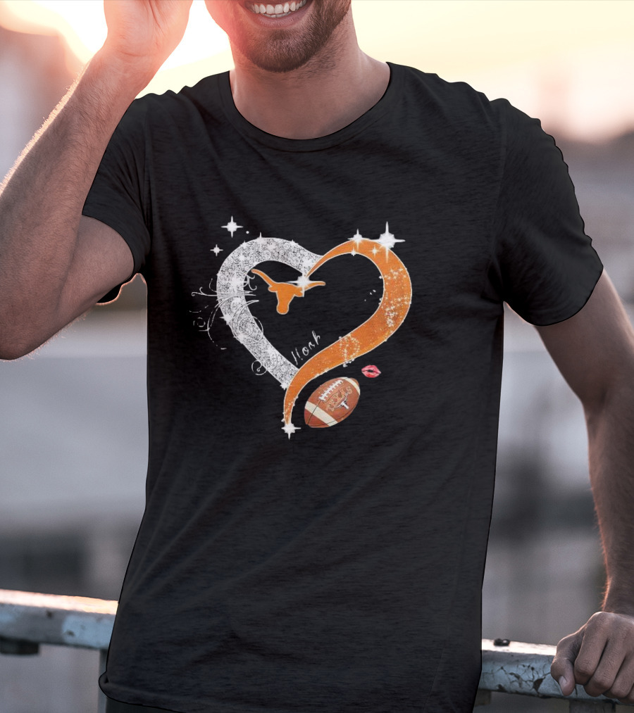 Hook ’em Texas Longhorns Sparkling Heart Football T-Shirt