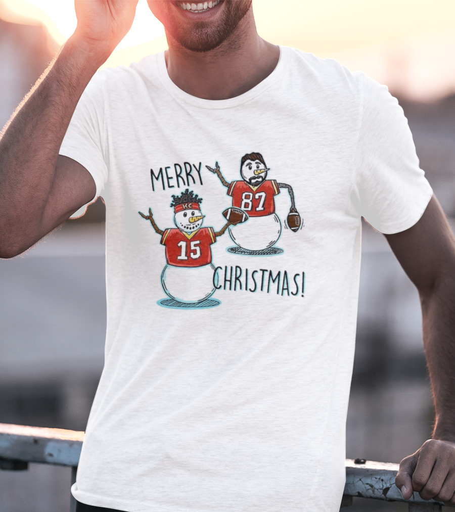 Merry Christmas Mahomes Snowman 15 And 87 Kansas City Football Chiefsmas T-Shirt