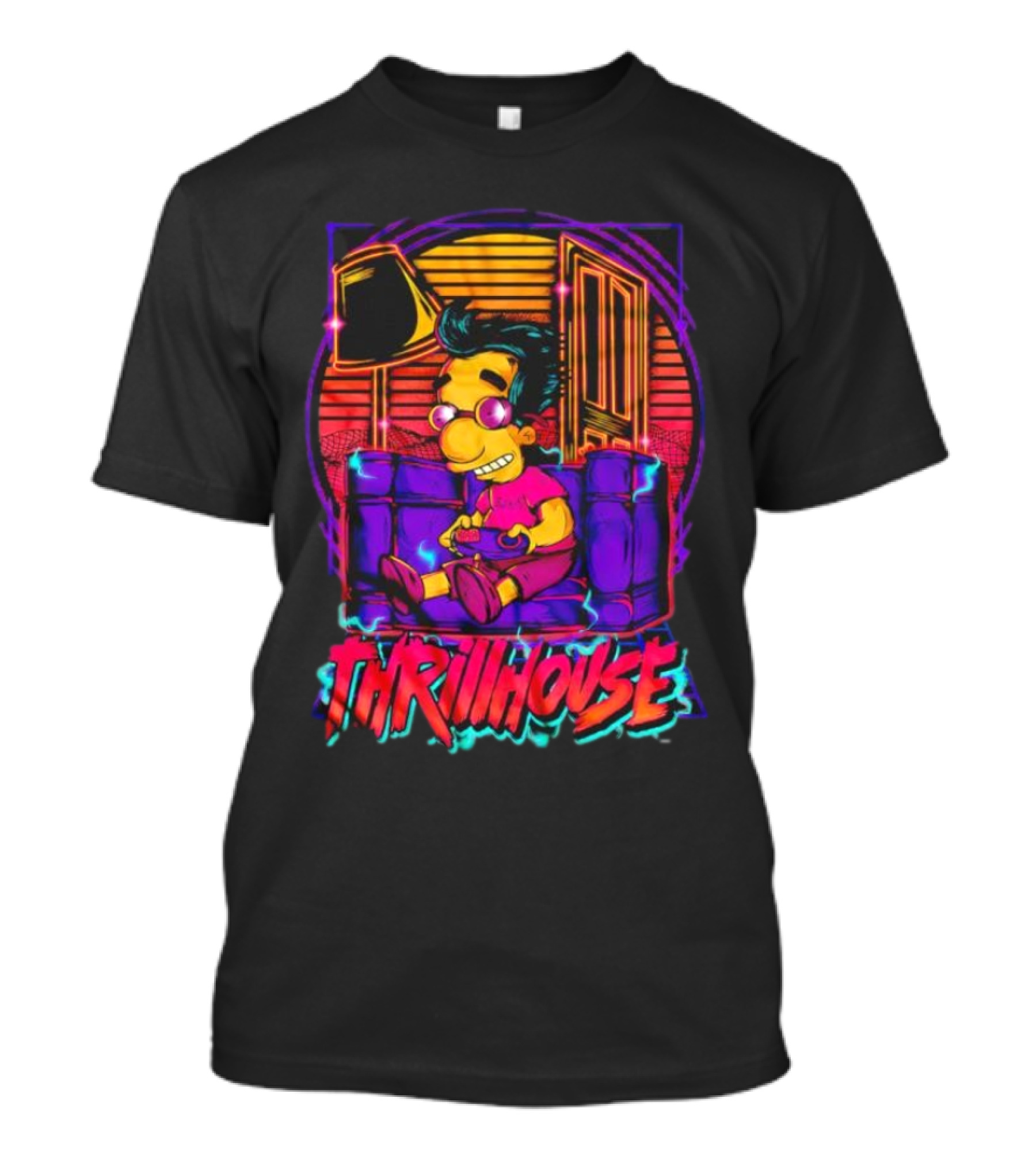 Milhouse Van Houten Thrillhouse Retro Gaming Neon Scene T-Shirt