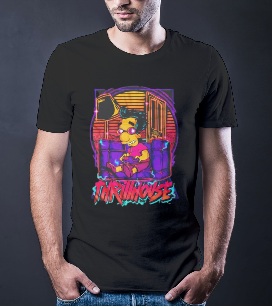 Milhouse Van Houten Thrillhouse Retro Gaming Neon Scene T-Shirt