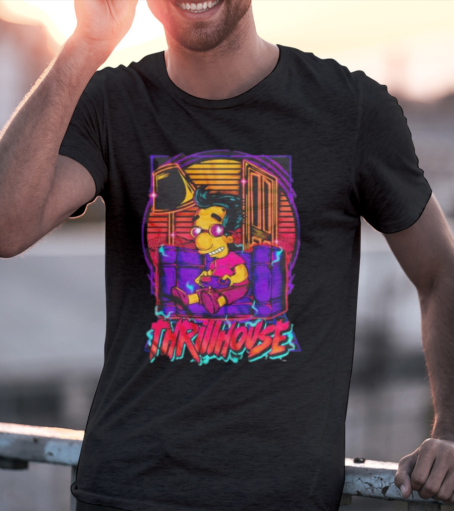 Milhouse Van Houten Thrillhouse Retro Gaming Neon Scene T-Shirt
