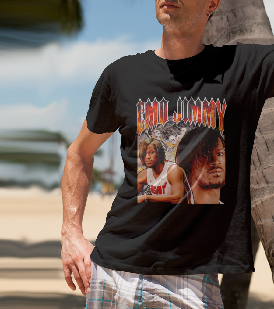 Emo Jimmy Butler Heat Skeleton Background T-Shirt