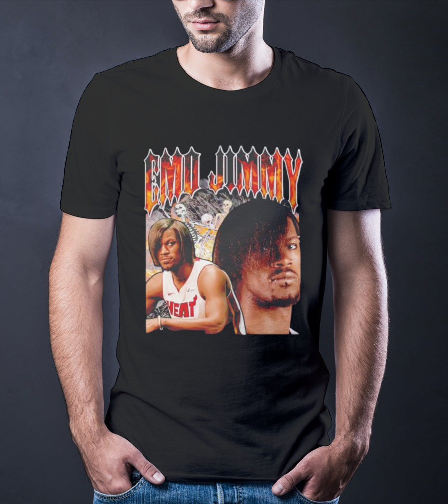 Emo Jimmy Butler Heat Skeleton Background T-Shirt