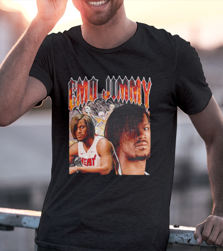 Emo Jimmy Butler Heat Skeleton Background T-Shirt