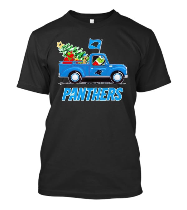 Grinch In Blue Christmas Truck With Carolina Panthers Logo And Tree T-Shirt