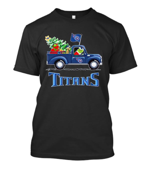 Grinch Driving Christmas Tree Truck Tennessee Titans Holiday Spirit T-Shirt