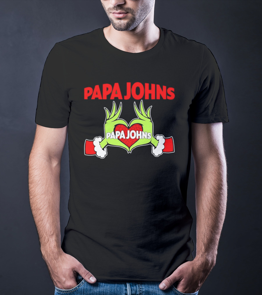 Papa Johns Grinch Hands Heart Christmas T-Shirt