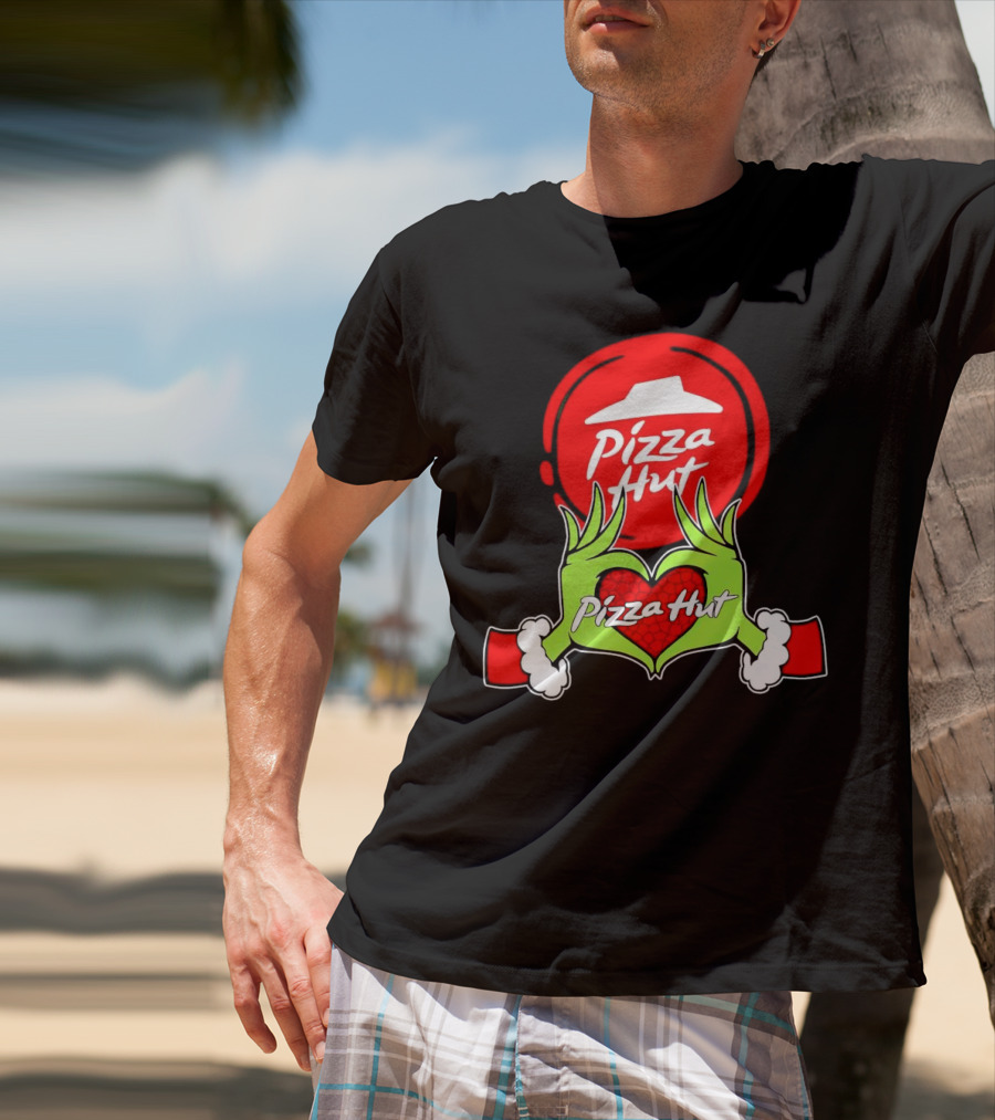 Pizza Hut Christmas Grinch Hands Heart T-Shirt