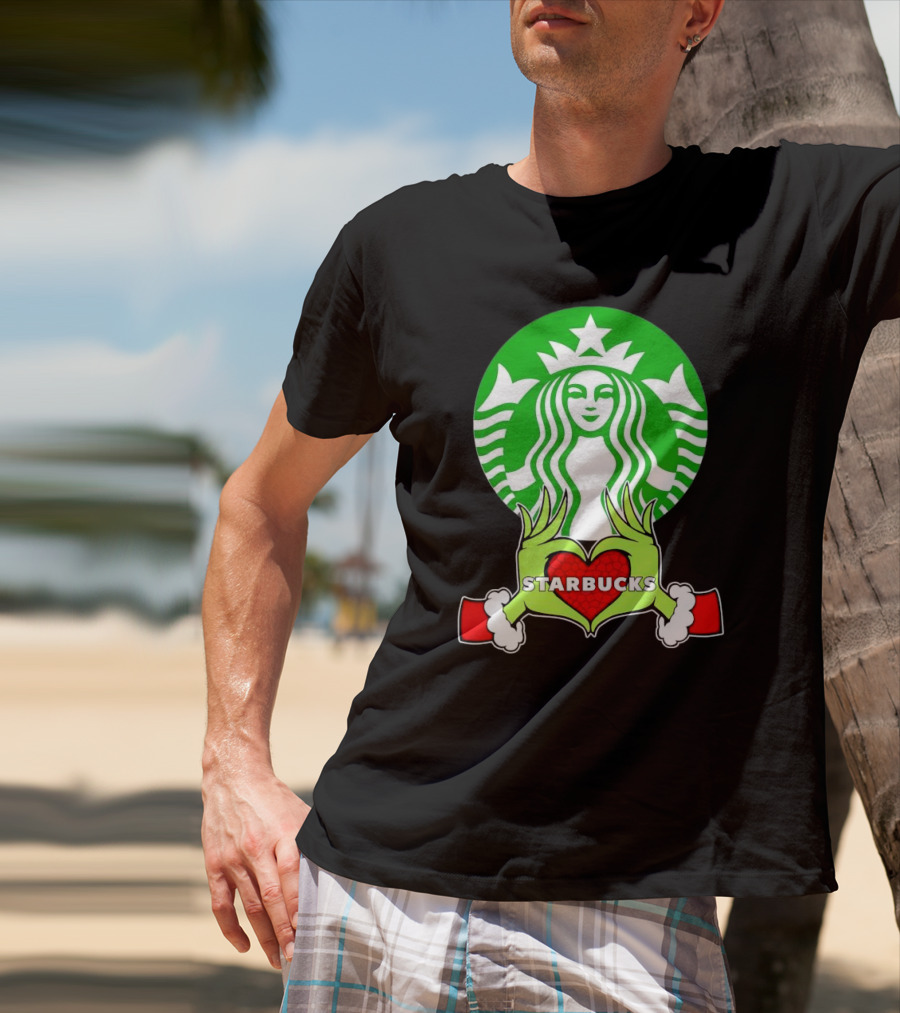 Grinch Hands Holding Heart Starbucks Christmas T-Shirt
