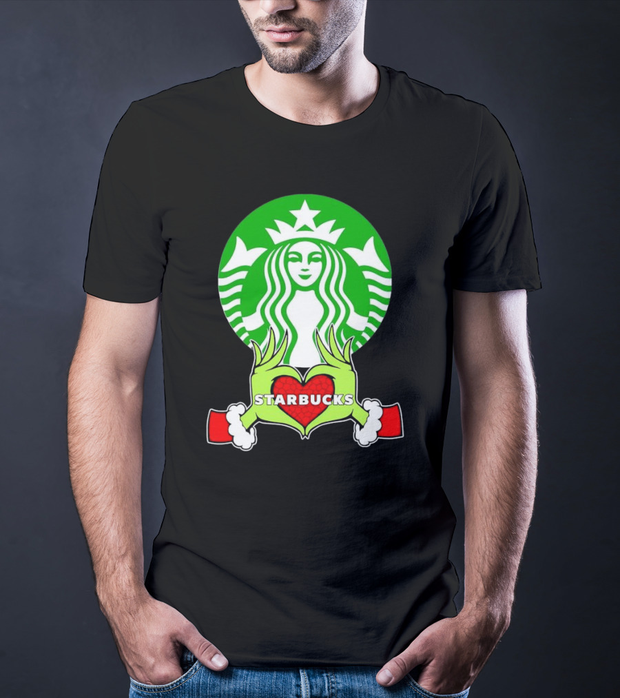 Grinch Hands Holding Heart Starbucks Christmas T-Shirt