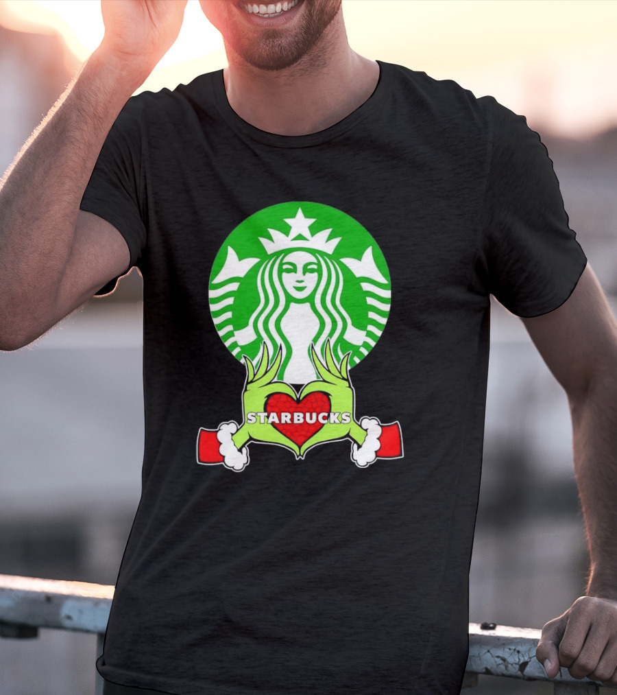 Grinch Hands Holding Heart Starbucks Christmas T-Shirt