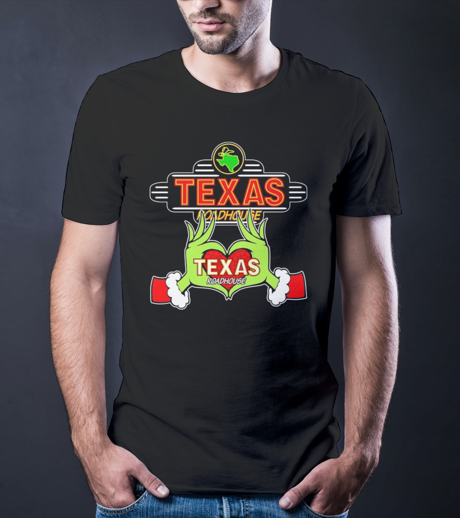 Grinch Hands Holding Heart Texas Roadhouse Christmas T-Shirt
