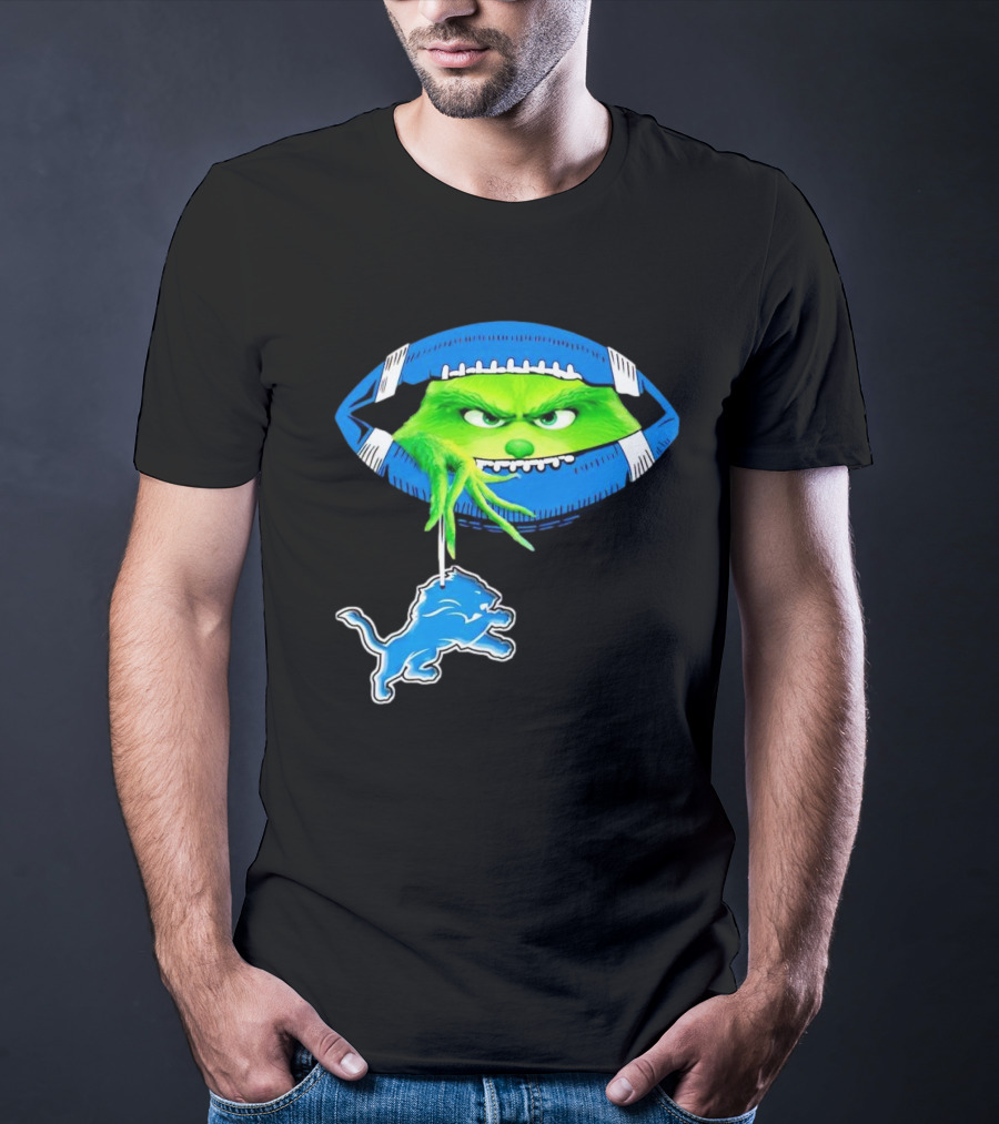 Grinch Sneak Peek Detroit Lions Christmas Football T-Shirt