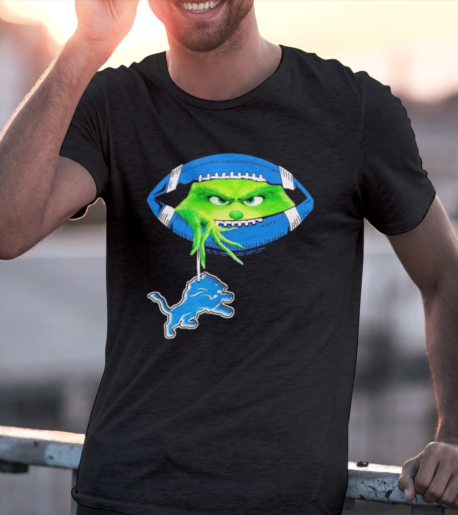 Grinch Sneak Peek Detroit Lions Christmas Football T-Shirt