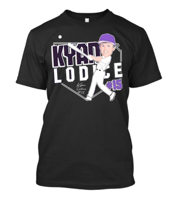 Kyan Lodice Caricature Signature Baseball #15 Purple Cap T-Shirt