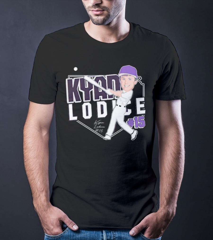Kyan Lodice Caricature Signature Baseball #15 Purple Cap T-Shirt