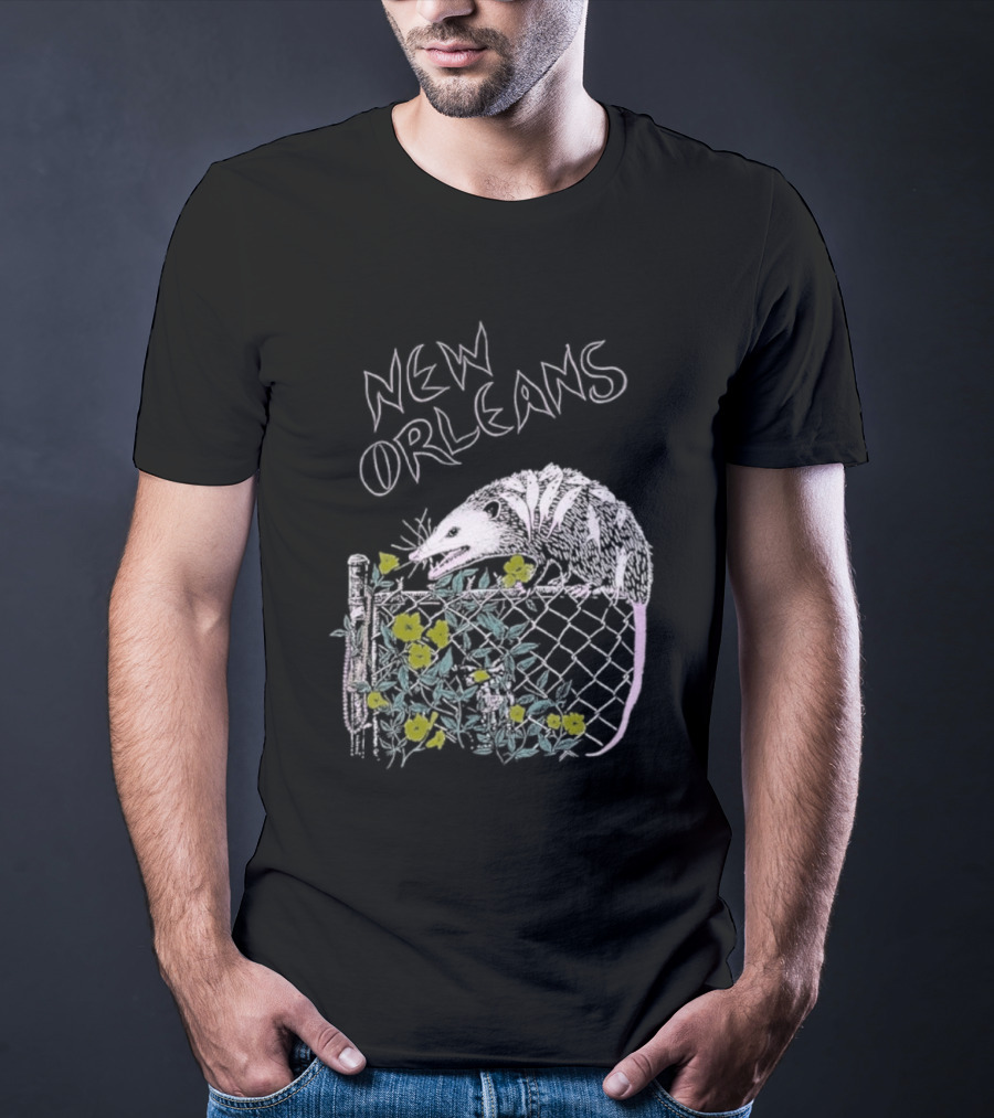 New Orleans Possum On Fence With Flowers T-Shirt