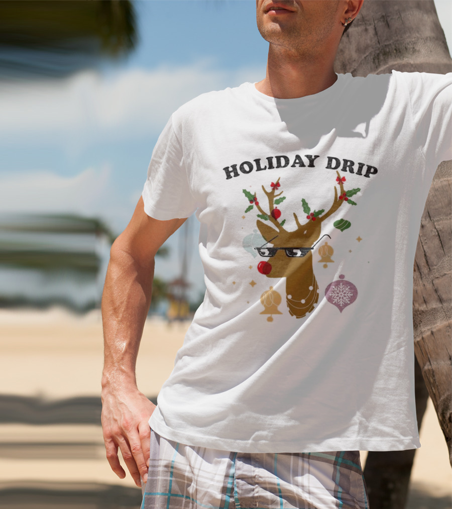 Holiday Drip Reindeer Christmas T-Shirt