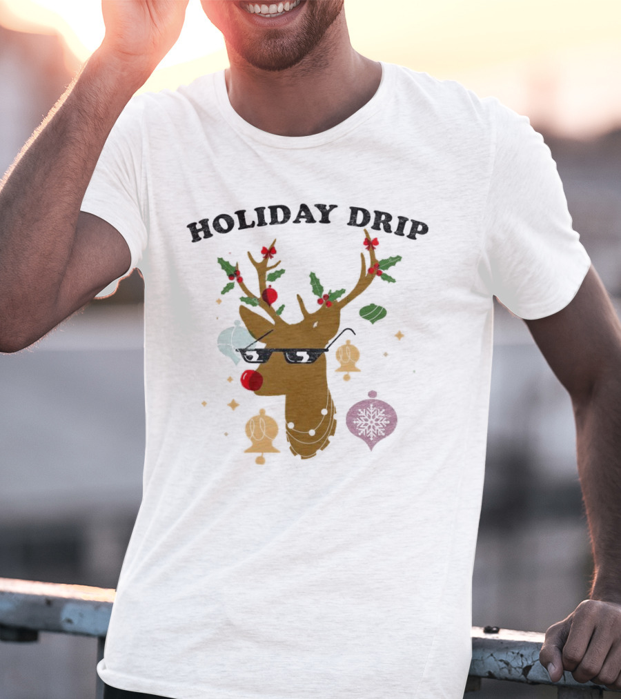 Holiday Drip Reindeer Christmas T-Shirt