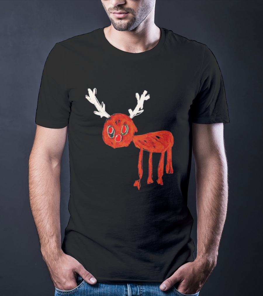 Reindeer Drawing Red Nose Cartoon T-Shirt