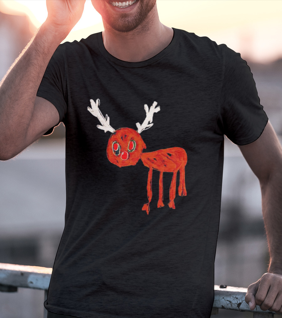 Reindeer Drawing Red Nose Cartoon T-Shirt