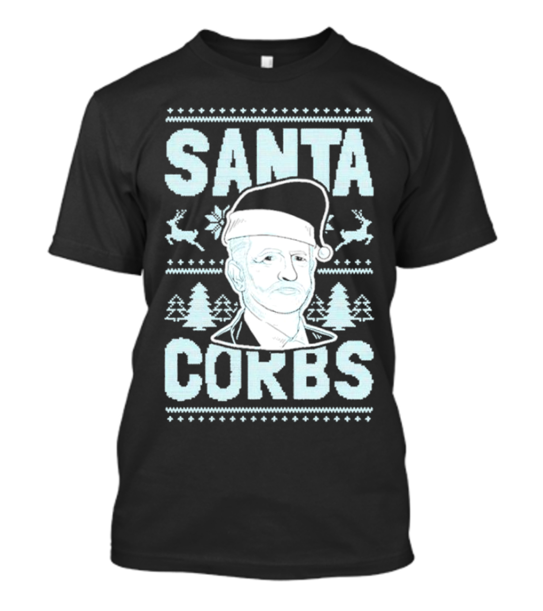 Santa Corbs Christmas Reindeer Trees And Santa Hat T-Shirt