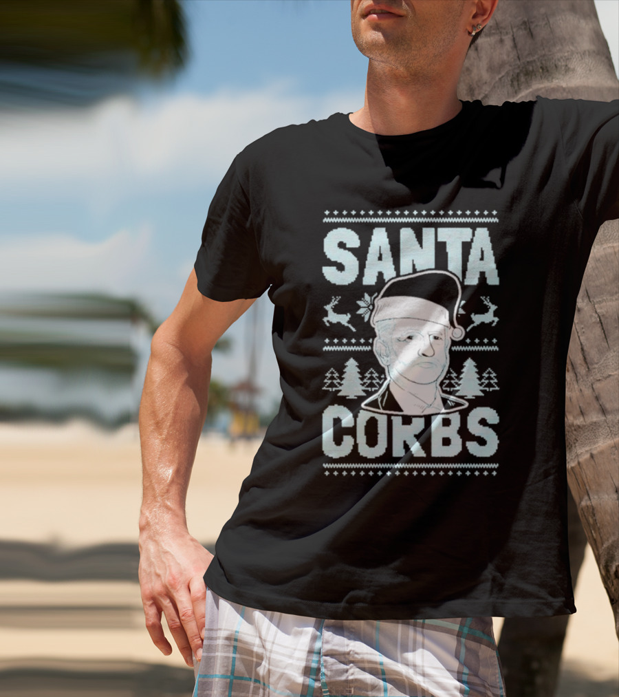 Santa Corbs Christmas Reindeer Trees And Santa Hat T-Shirt