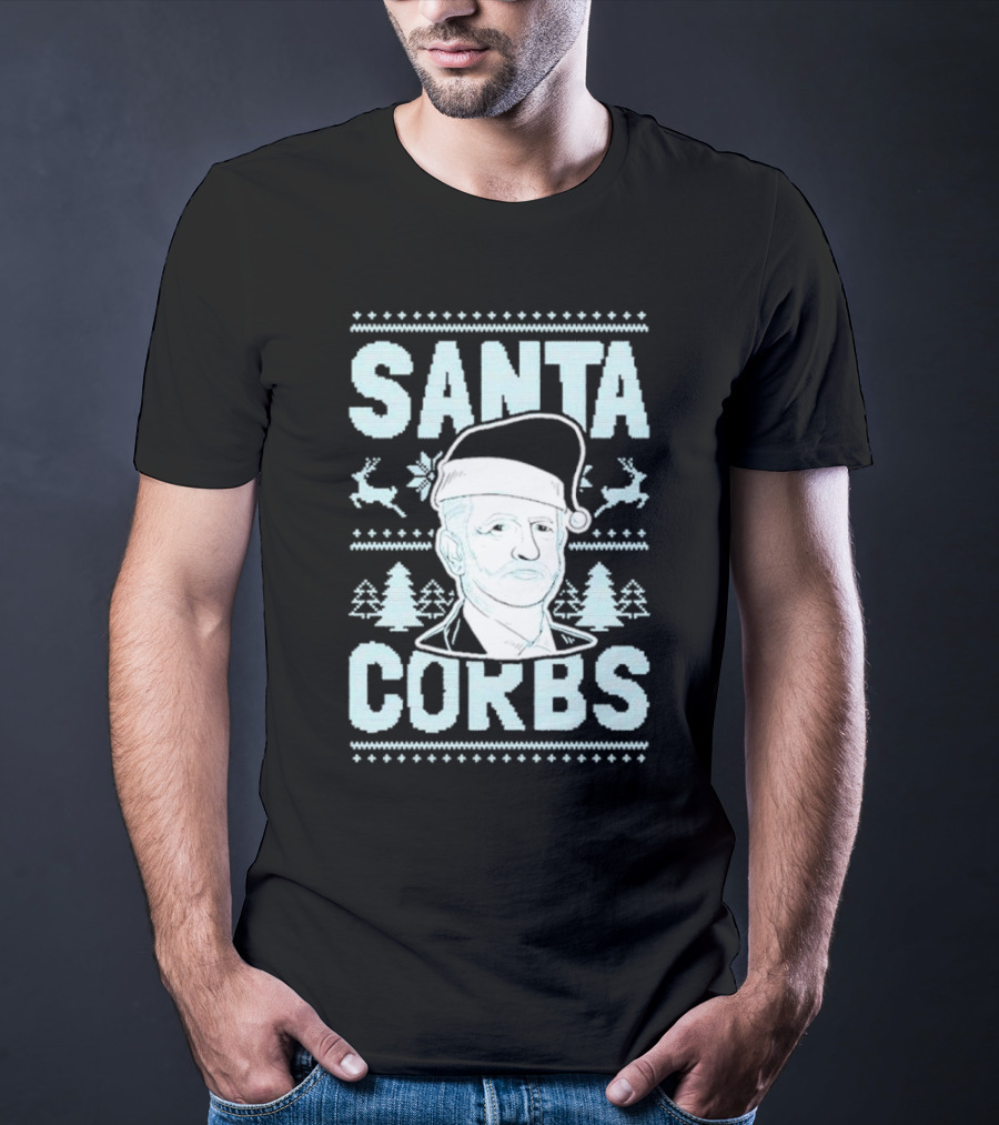 Santa Corbs Christmas Reindeer Trees And Santa Hat T-Shirt