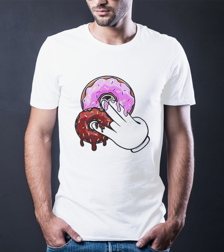 2 Pink Donuts 1 Brown Donut Animated Hand Gesture T-Shirt