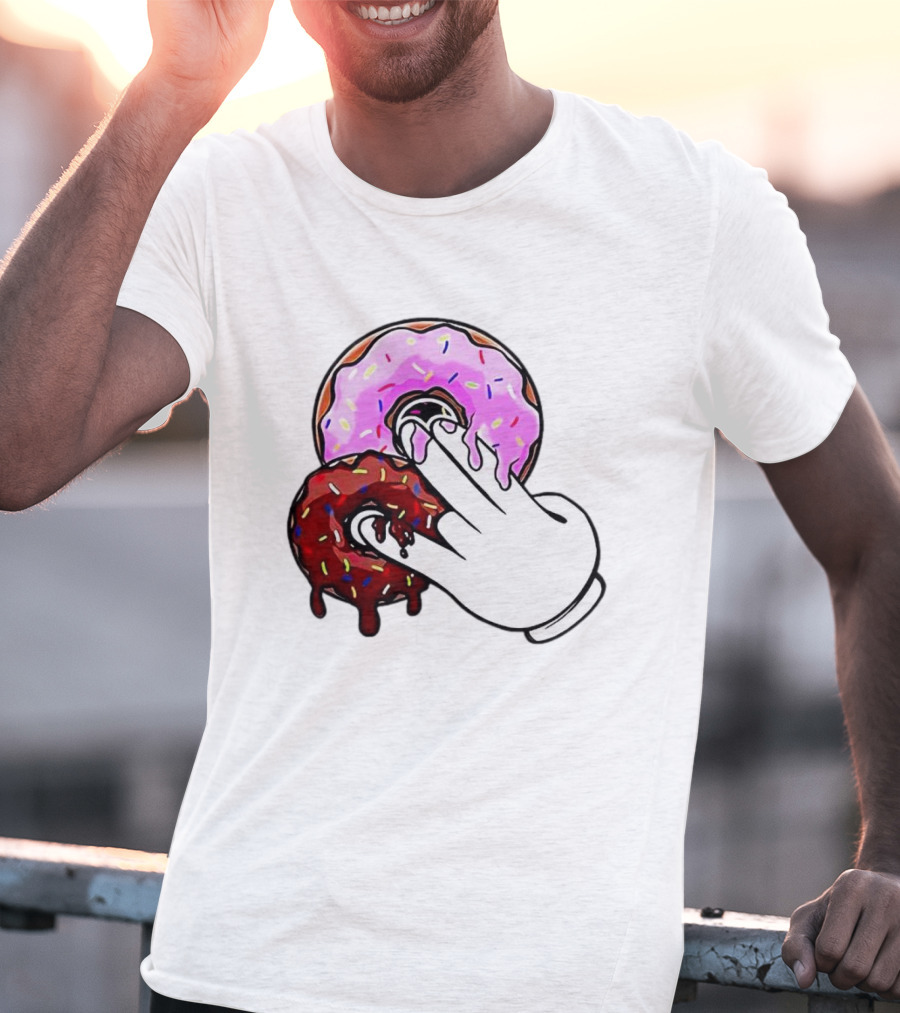 2 Pink Donuts 1 Brown Donut Animated Hand Gesture T-Shirt