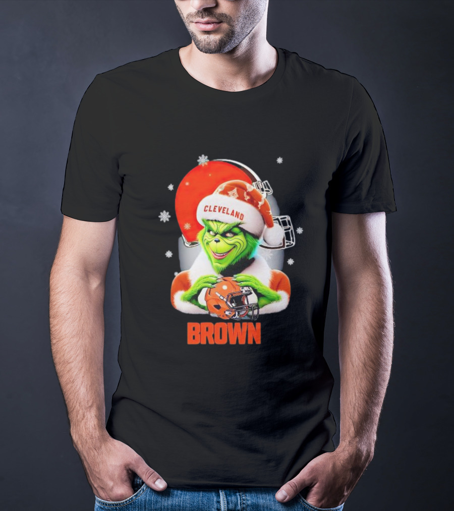 Grinch Cleveland Browns Christmas Football Snowflakes T-Shirt